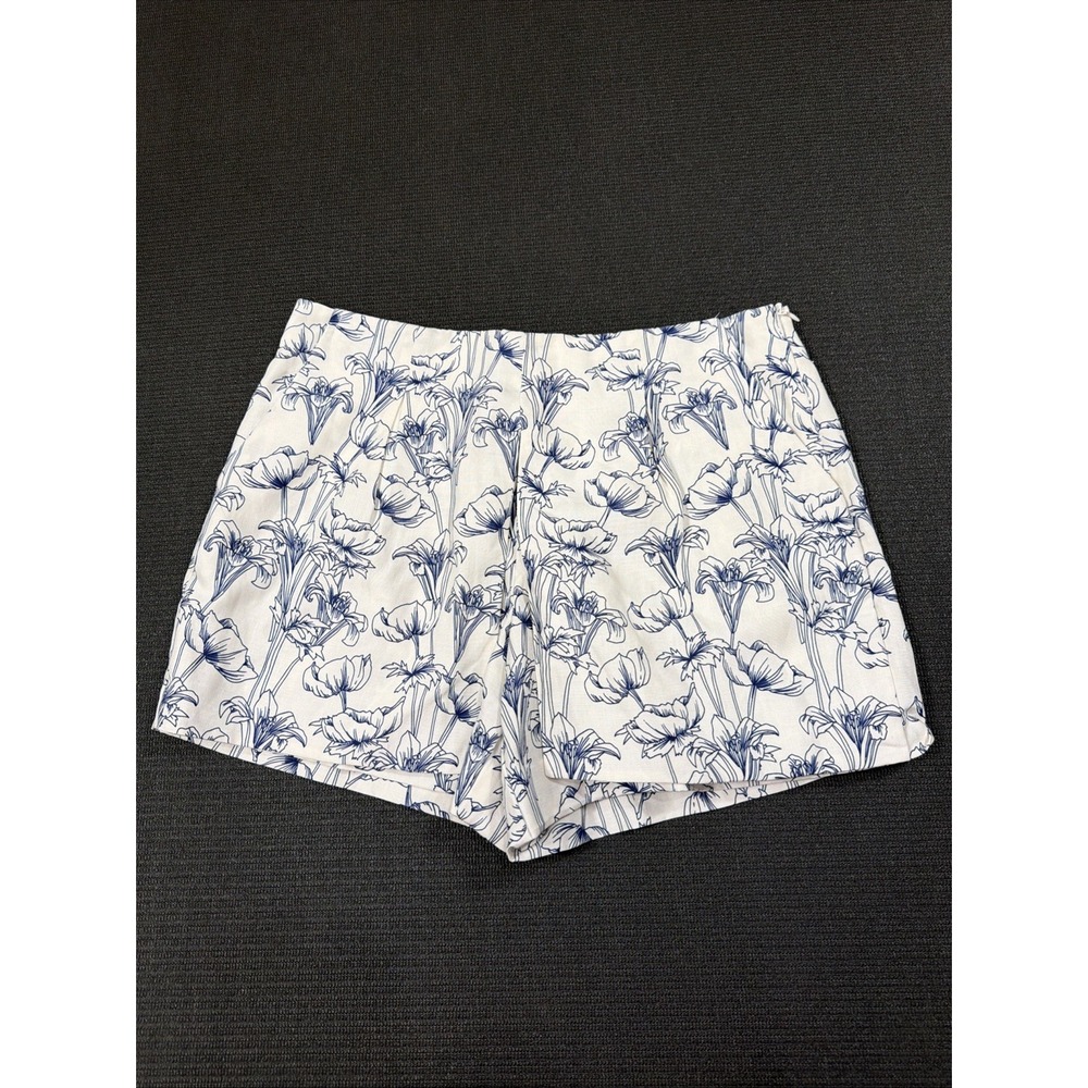 New Johnny Was Love White Lillies Skort Split Front Silk Linen Shorts‎ Size XS